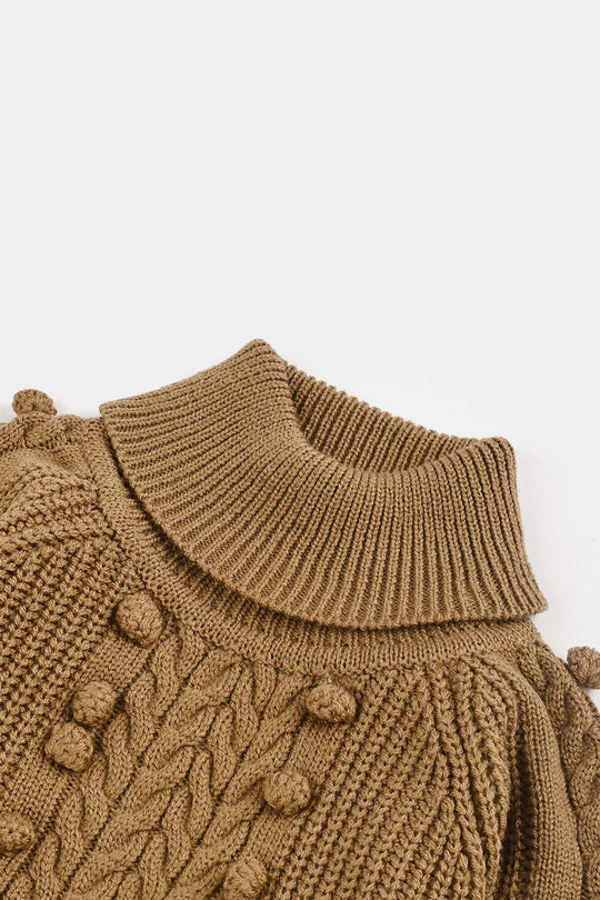 Girls Acrylic Sweater-Pom Pom -Light Brown