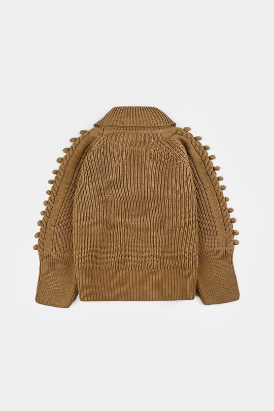 Girls Acrylic Sweater-Pom Pom -Light Brown