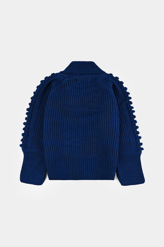 Girls Acrylic Sweater-Pom Pom-Teal.Blue