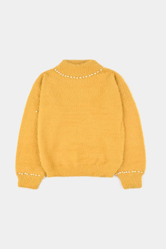 Girls VPN-Acrylic Sweater-Mock Neck Pearls-Lt.Mustard