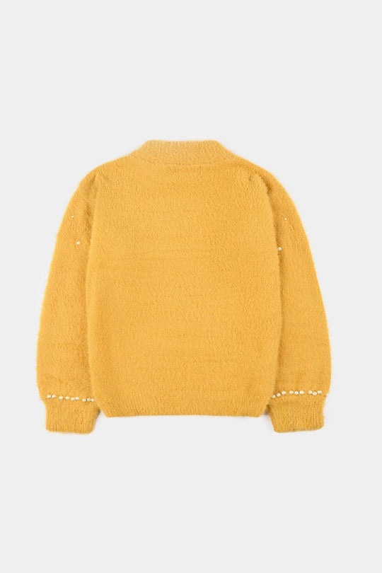 Girls VPN-Acrylic Sweater-Mock Neck Pearls-Lt.Mustard