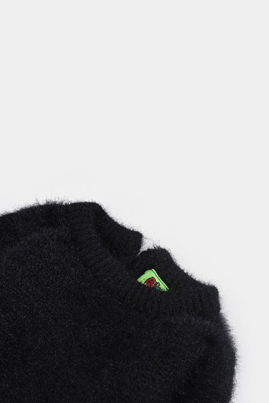 Infant Girls Feather yarn Sweater-Feather-BLACK