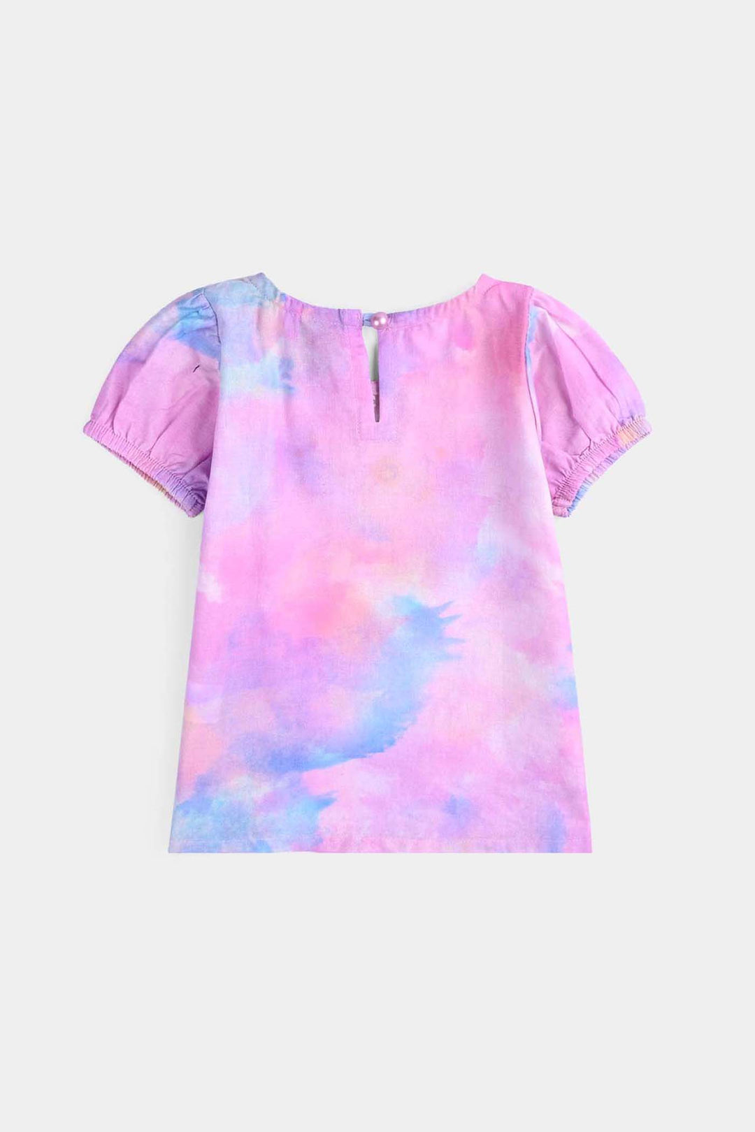 Infant Girls Cotton Poplin Emb Top Puffy Pink-Multi