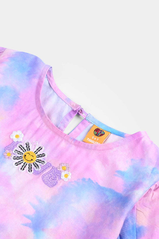 Girls Cotton Poplin Emb Top Puffy Pink-Multi