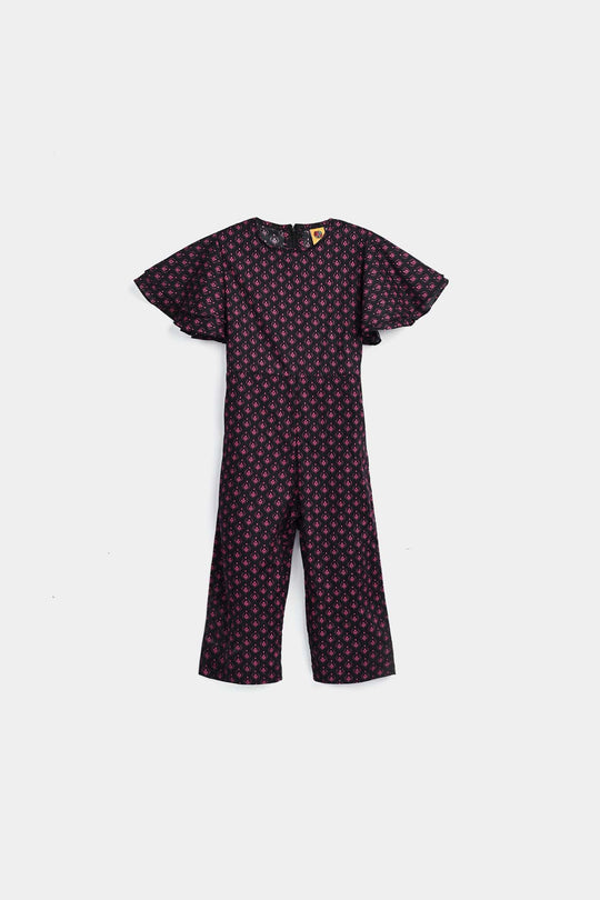 Girls Cotton Poplin Jumpsuit Pink Fauna-Multi