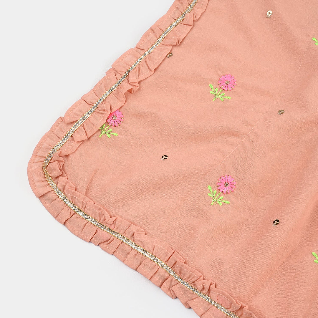 Infant Girls Poly Cambric Fancy 2 Pcs Flowers-Peach