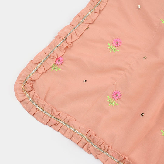 Infant Girls Poly Cambric Fancy 2 Pcs Flowers-Peach