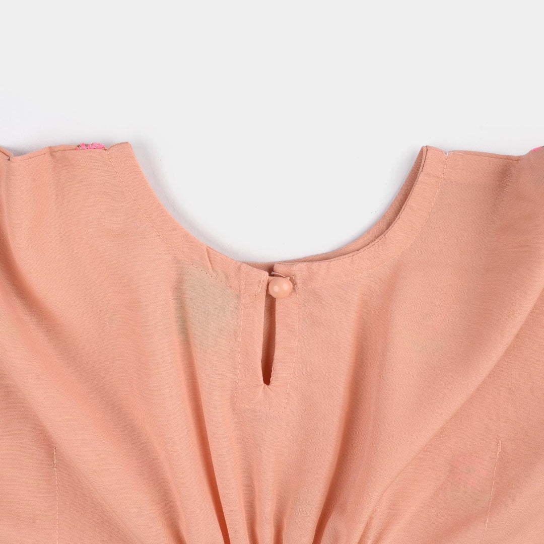 Infant Girls Poly Cambric Fancy 2 Pcs Flowers-Peach