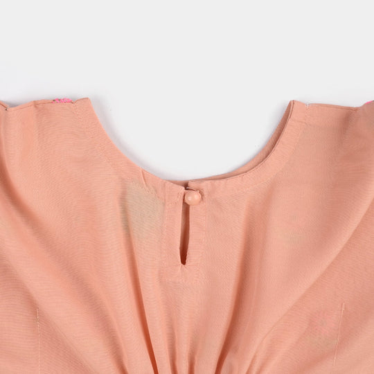 Infant Girls Poly Cambric Fancy 2 Pcs Flowers-Peach