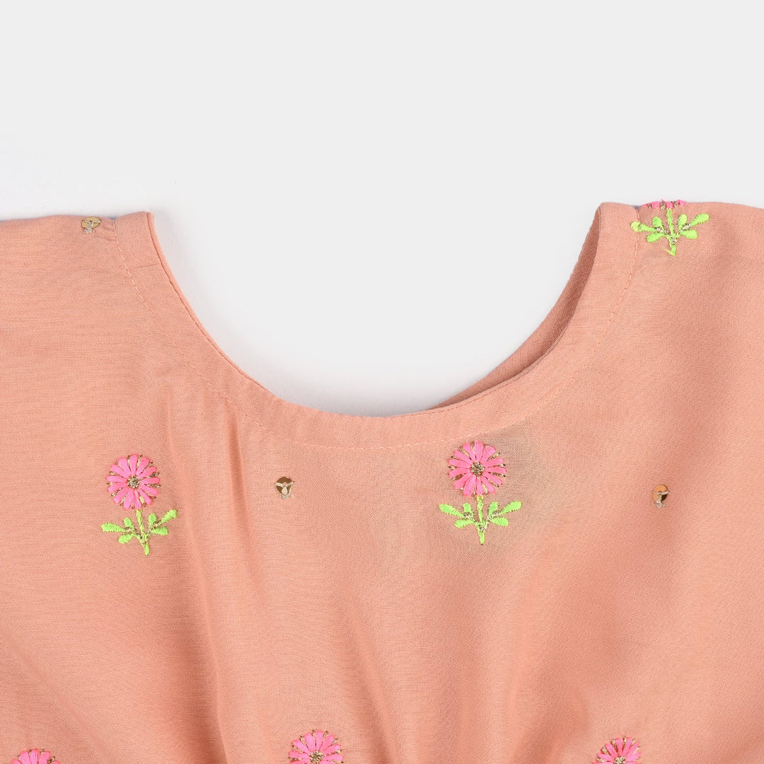 Infant Girls Poly Cambric Fancy 2 Pcs Flowers-Peach