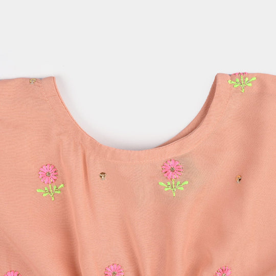 Infant Girls Poly Cambric Fancy 2 Pcs Flowers-Peach
