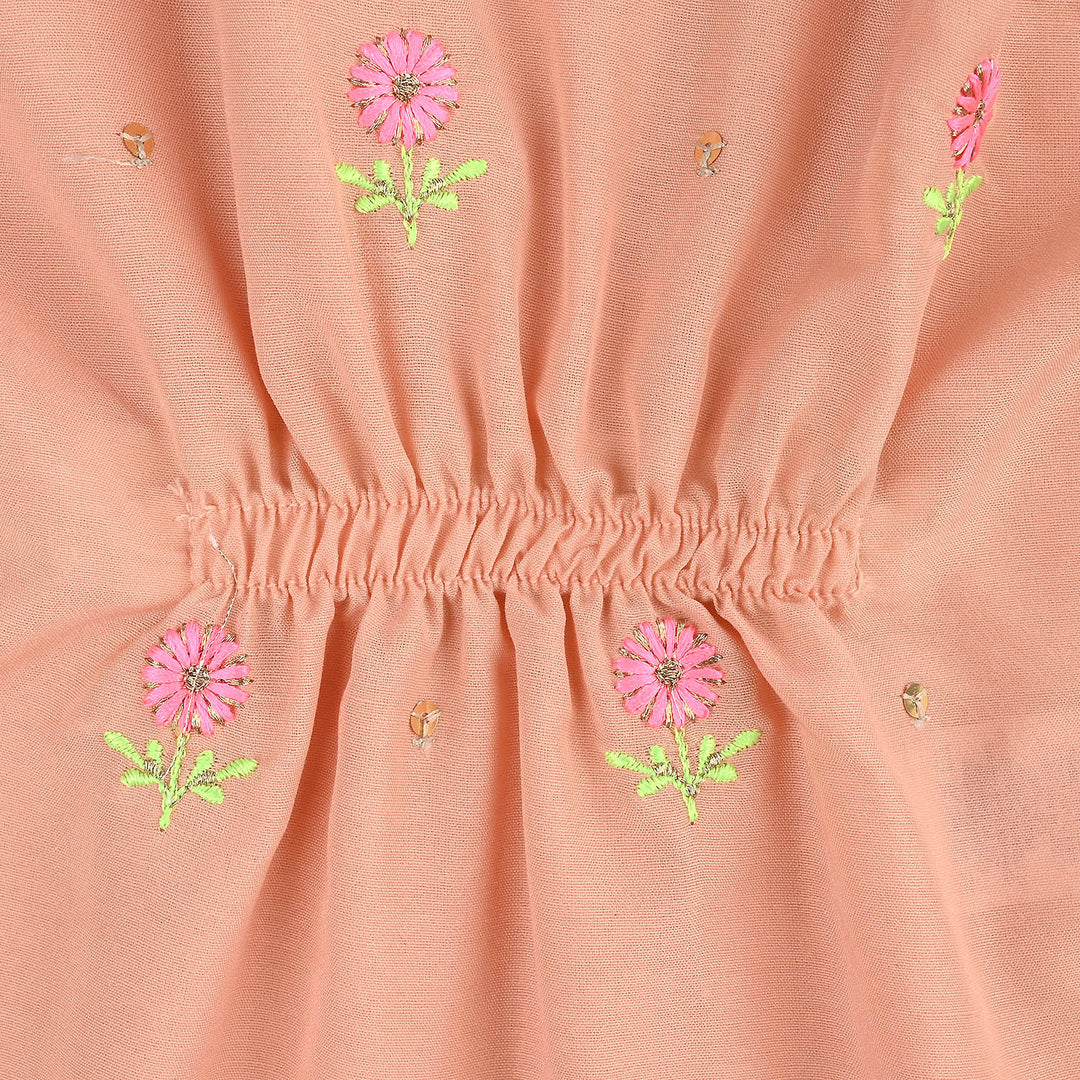 Infant Girls Poly Cambric Fancy 2 Pcs Flowers-Peach