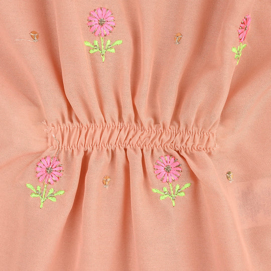 Infant Girls Poly Cambric Fancy 2 Pcs Flowers-Peach