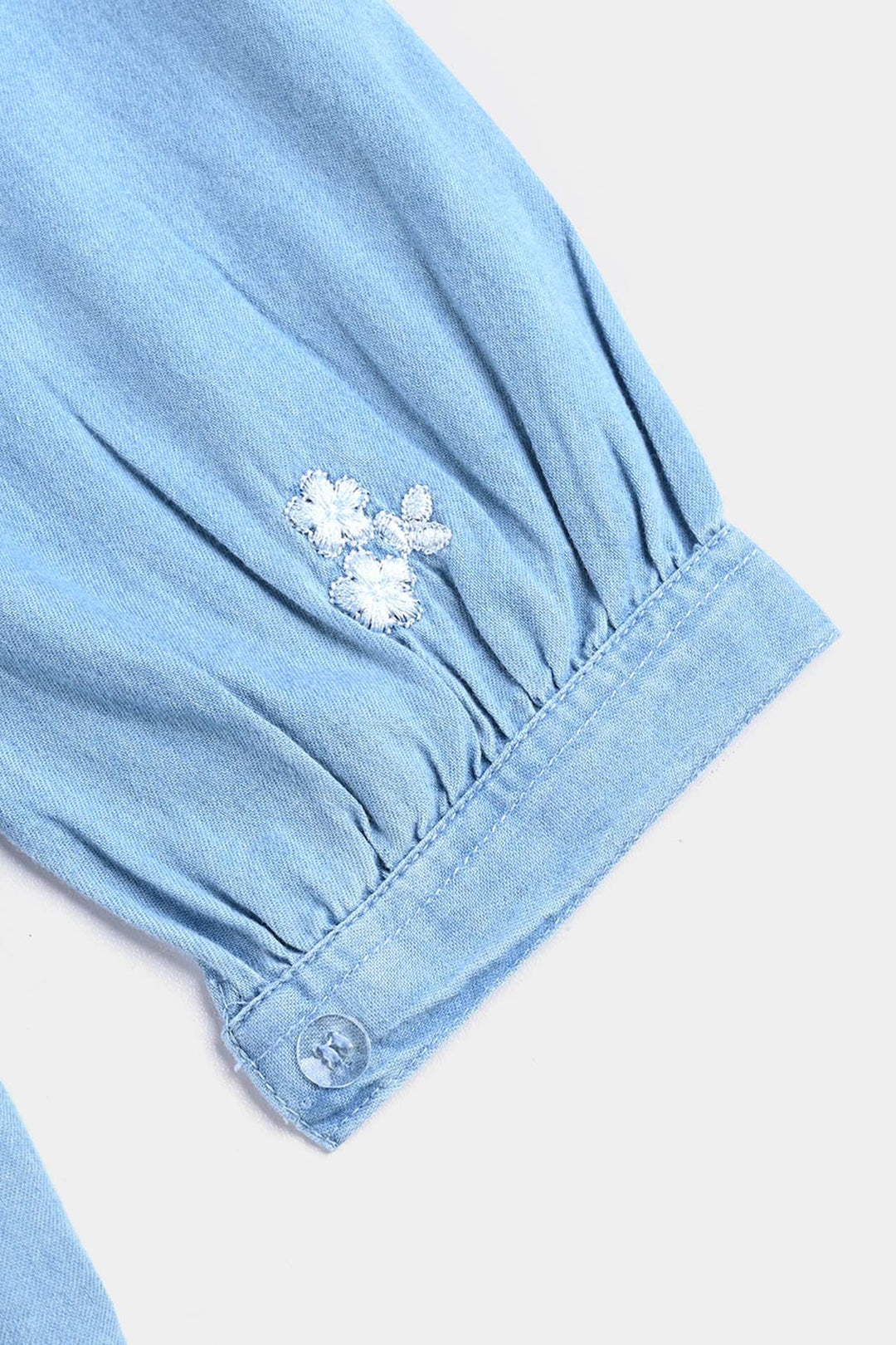 Girls Tensile Denim (Light Denim) Emb Top-Ice Blue