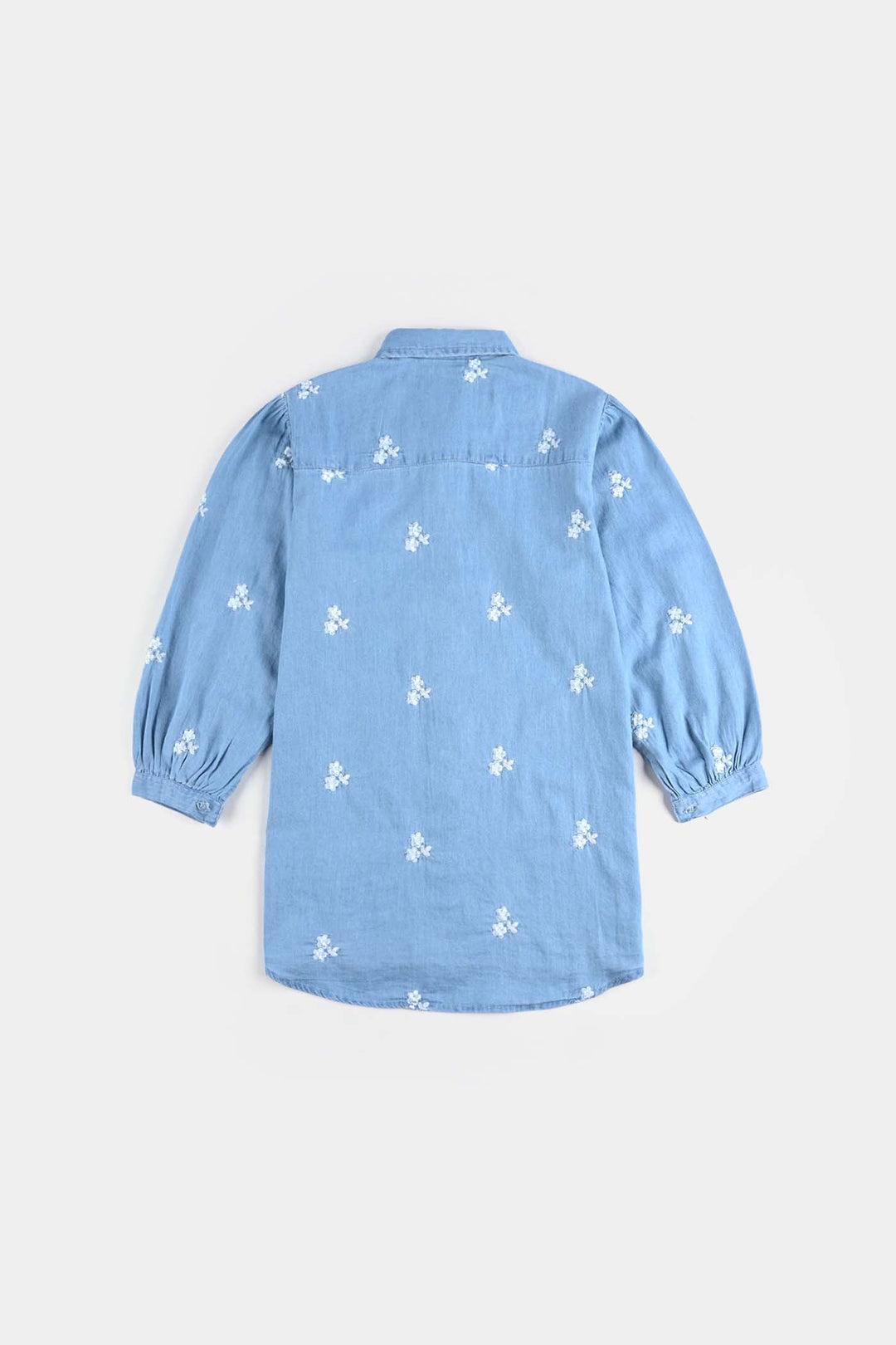 Girls Tensile Denim (Light Denim) Emb Top-Ice Blue