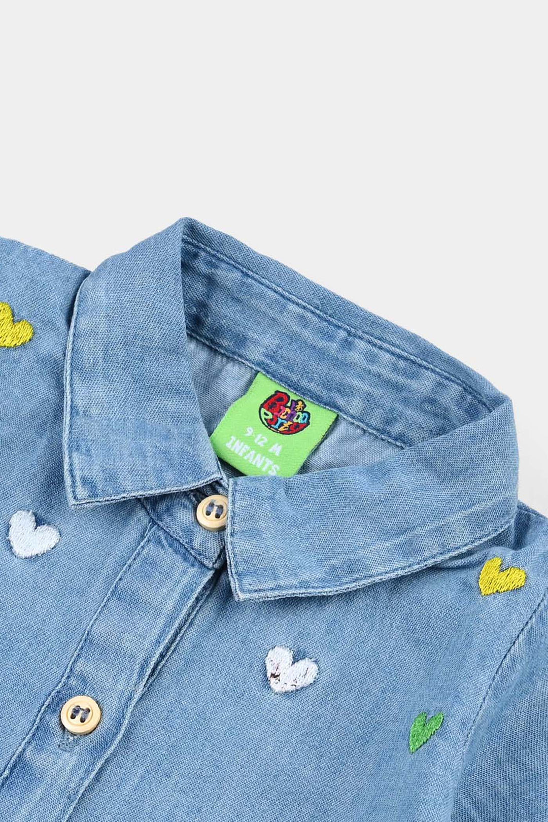 Infant Girls Tensile Denim (Light Denim) Emb Top Hearts-Blue