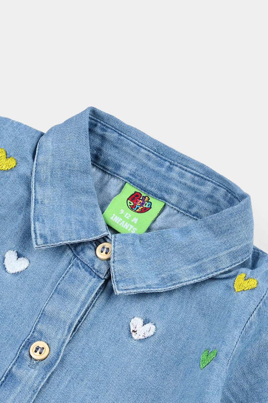 Infant Girls Tensile Denim (Light Denim) Emb Top Hearts-Blue