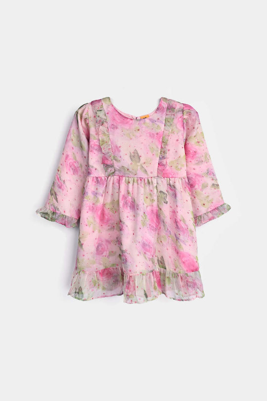 Girls Chiffon Casual Frock Neon Star-Multi