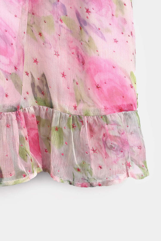 Girls Chiffon Casual Frock Neon Star-Multi