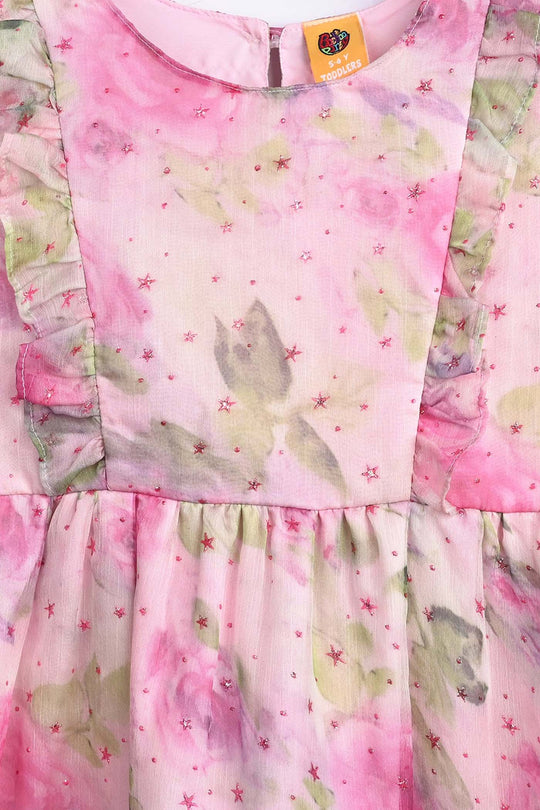 Girls Chiffon Casual Frock Neon Star-Multi