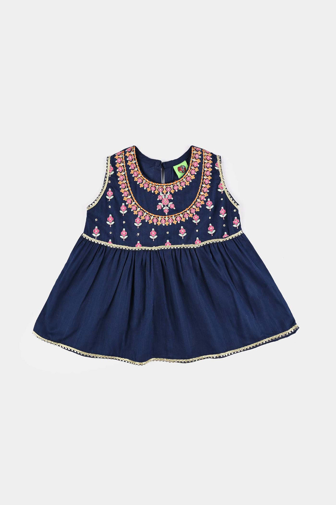 Infant Girls Cotton Slub Emb 2Pcs Raqs-Navy Blue