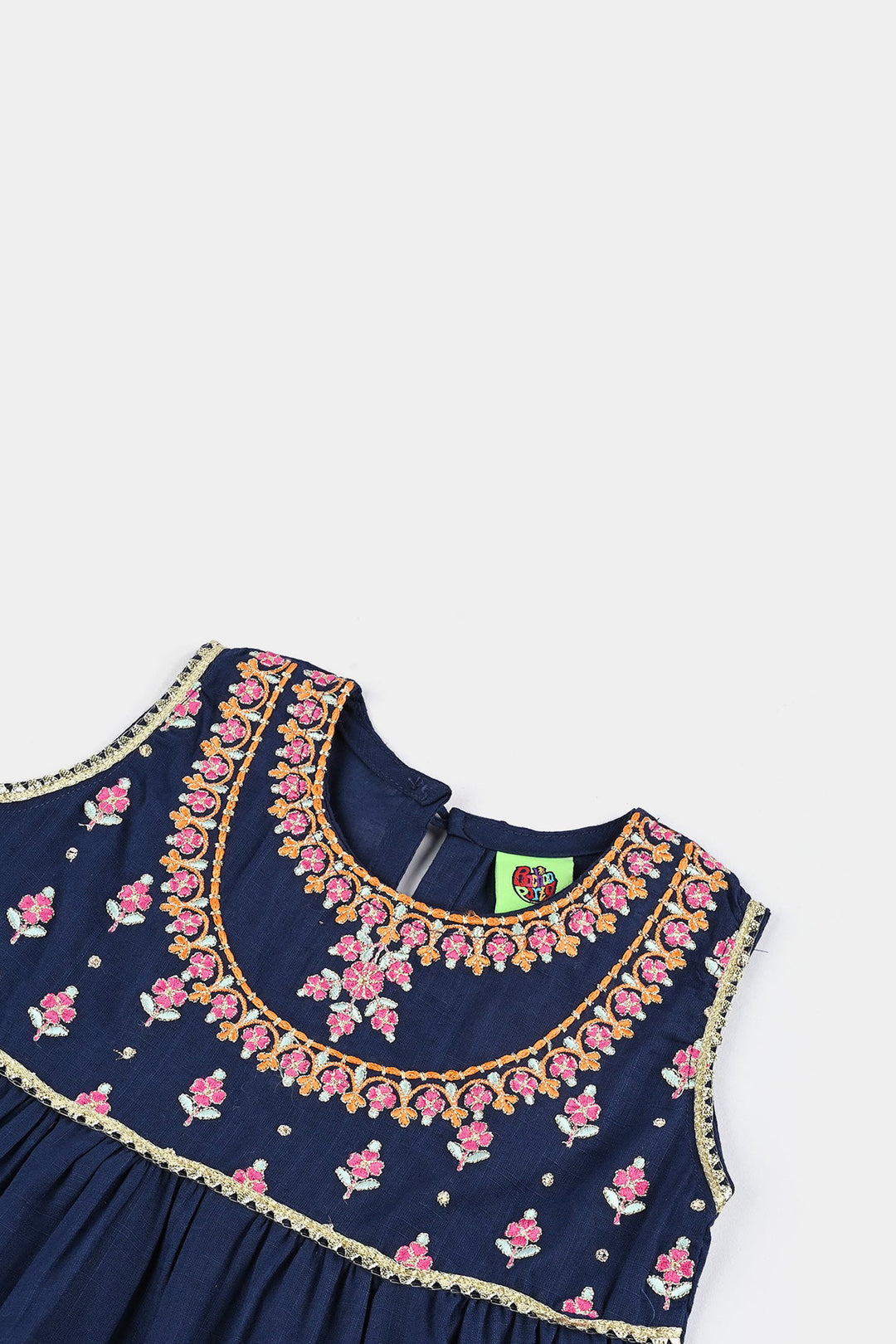 Infant Girls Cotton Slub Emb 2Pcs Raqs-Navy Blue