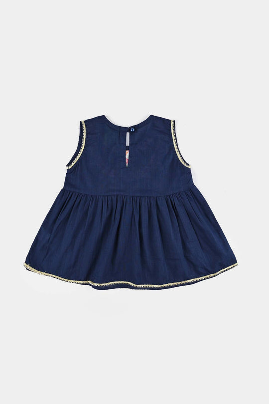 Infant Girls Cotton Slub Emb 2Pcs Raqs-Navy Blue