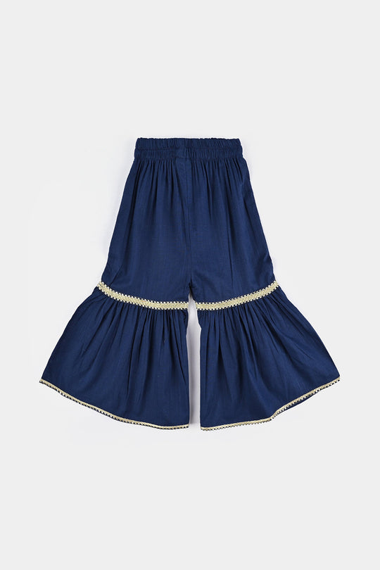Infant Girls Cotton Slub Emb 2Pcs Raqs-Navy Blue