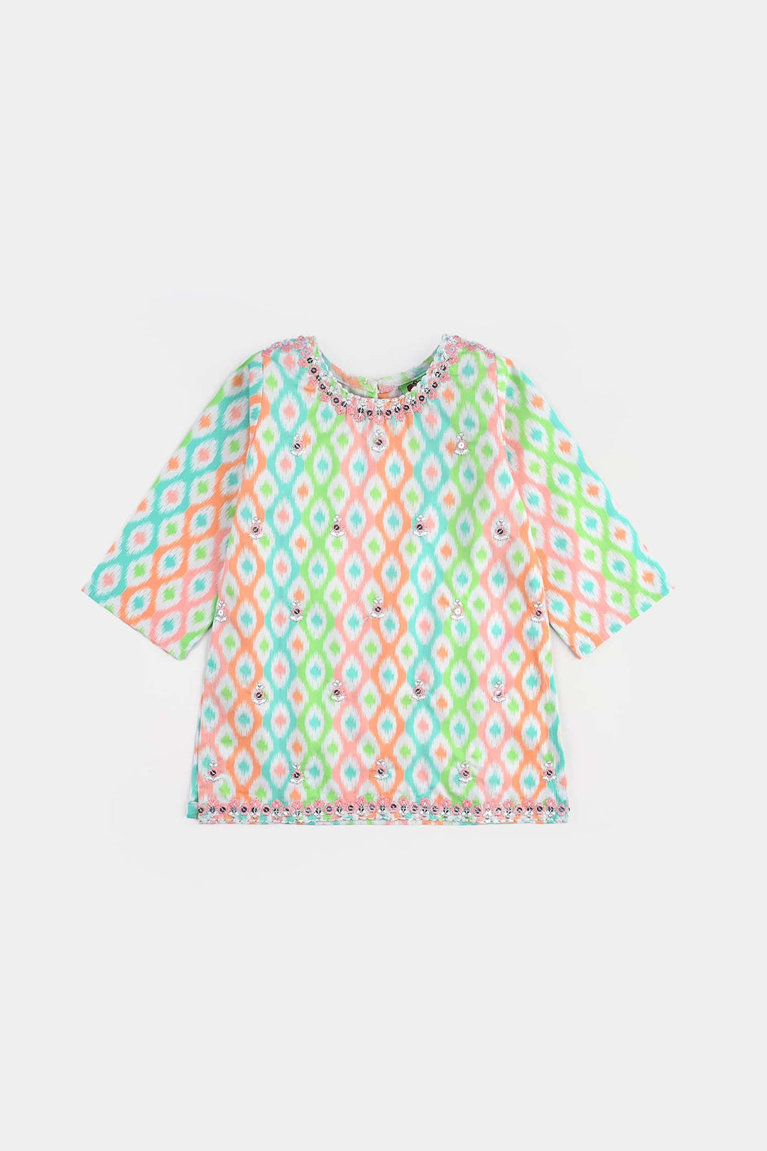 Infant Girls Cotton Poplin Printed & Emb 2 Pcs Pink Zari-Multi