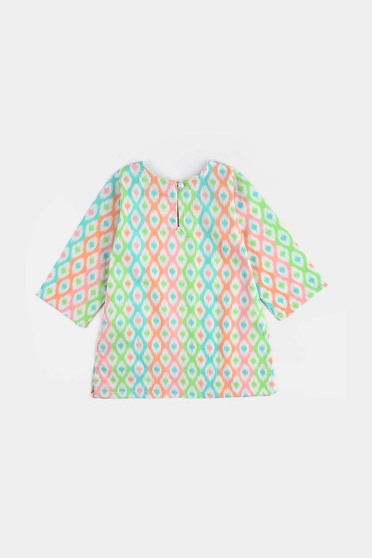 Infant Girls Cotton Poplin Printed & Emb 2 Pcs Pink Zari-Multi