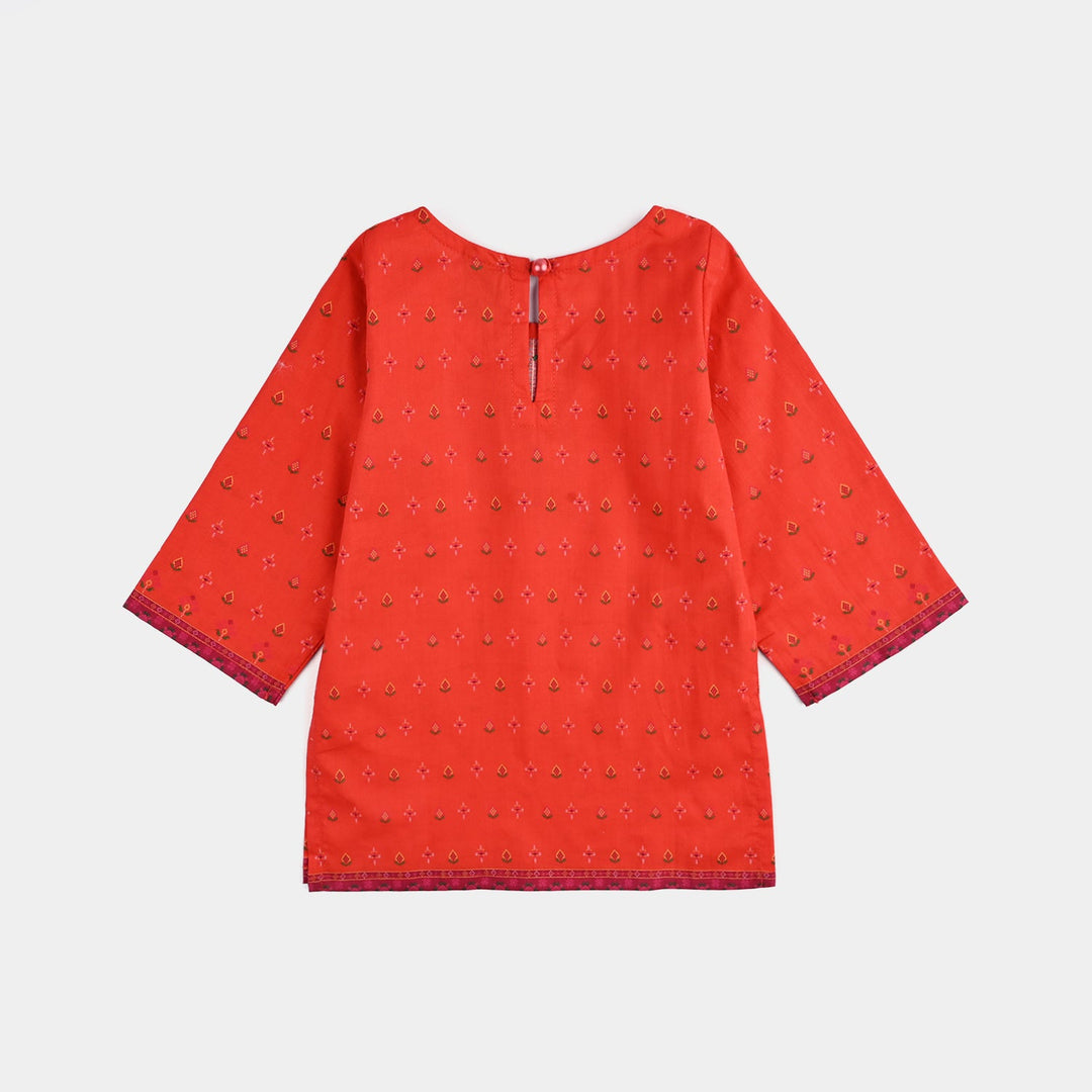 Infant Girls Cotton Poplin Printed 2Pcs Cross Stitch-ORANGE