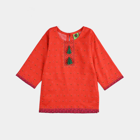 Infant Girls Cotton Poplin Printed 2Pcs Cross Stitch-ORANGE