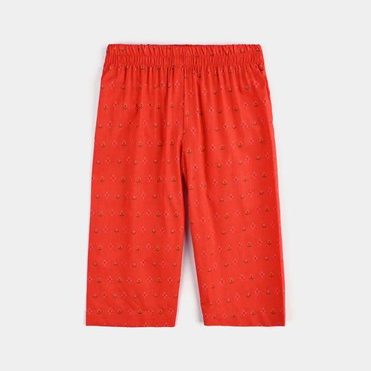 Infant Girls Cotton Poplin Printed 2Pcs Cross Stitch-ORANGE