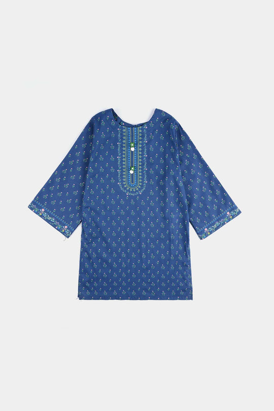Girls Cotton Poplin Printed 2 Pcs Lotus-Blue