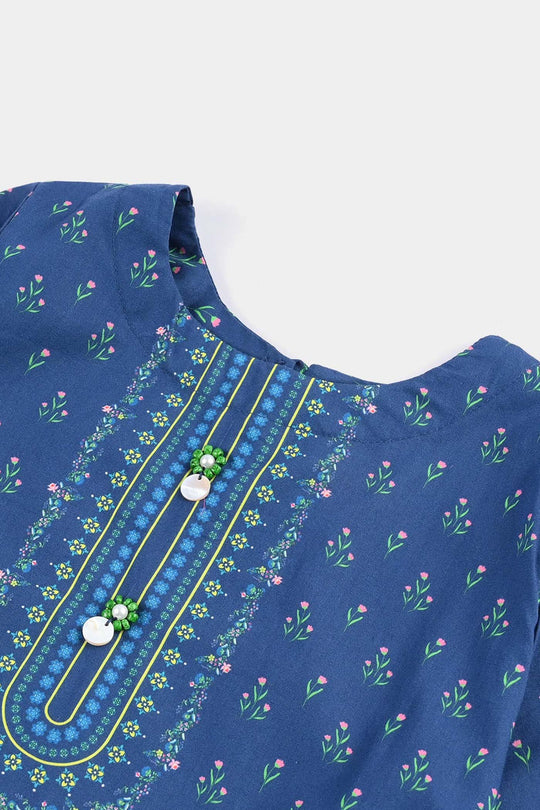 Girls Cotton Poplin Printed 2 Pcs Lotus-Blue
