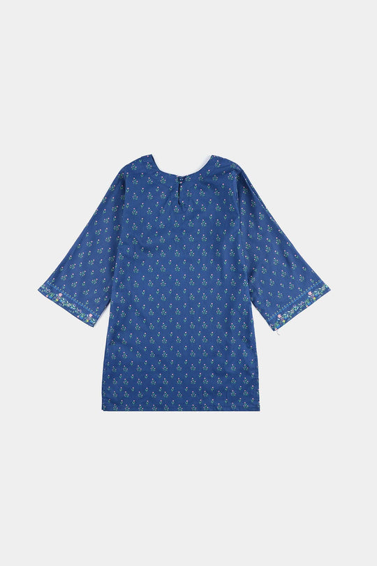 Girls Cotton Poplin Printed 2 Pcs Lotus-Blue