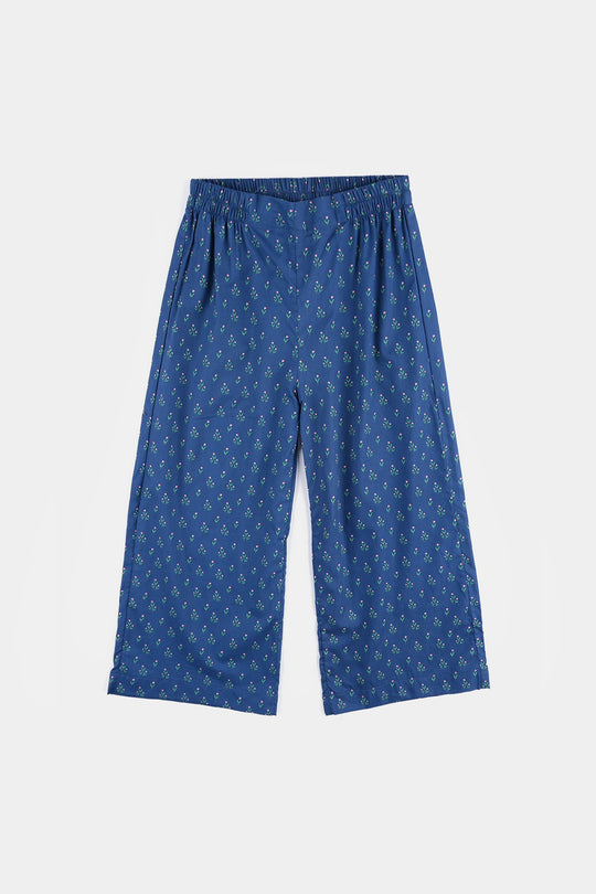 Girls Cotton Poplin Printed 2 Pcs Lotus-Blue