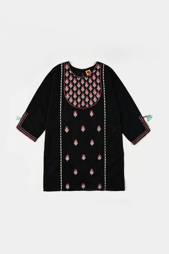 Girls Cotton Emb 2Pcs Gulbahar-BLACK