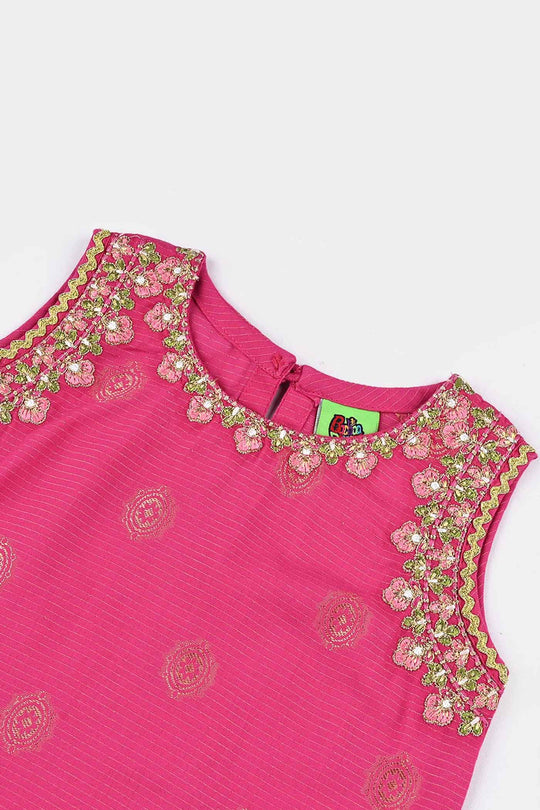 Infant Girls Jacquard Emb 2Pcs Roop-Magenta
