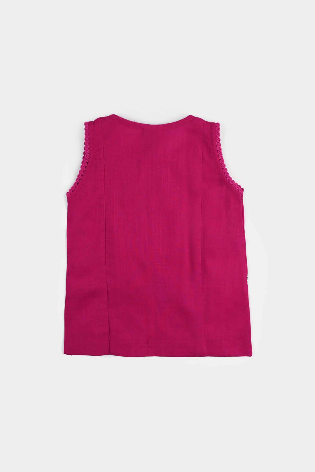 Infant Girls Cotton Slub Emb Kurti-Bright Pink