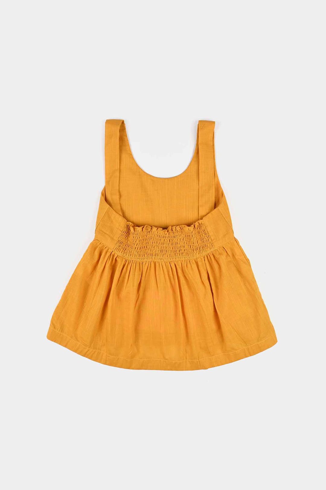 Infant Girls Cotton Slub Emb Kurti Little Popup-Mustard