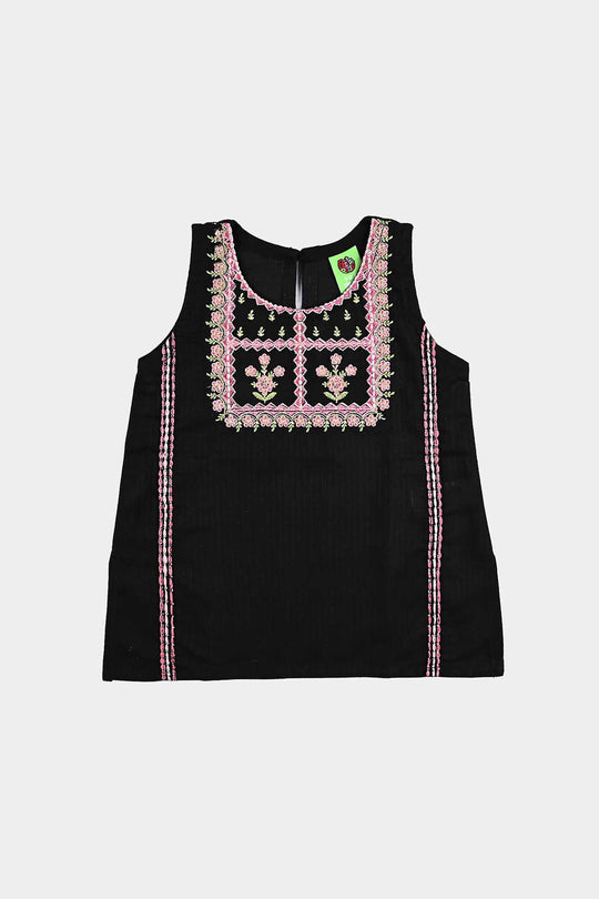 Infant Girls Cotton Emb Kurti Saweyra-BLACK