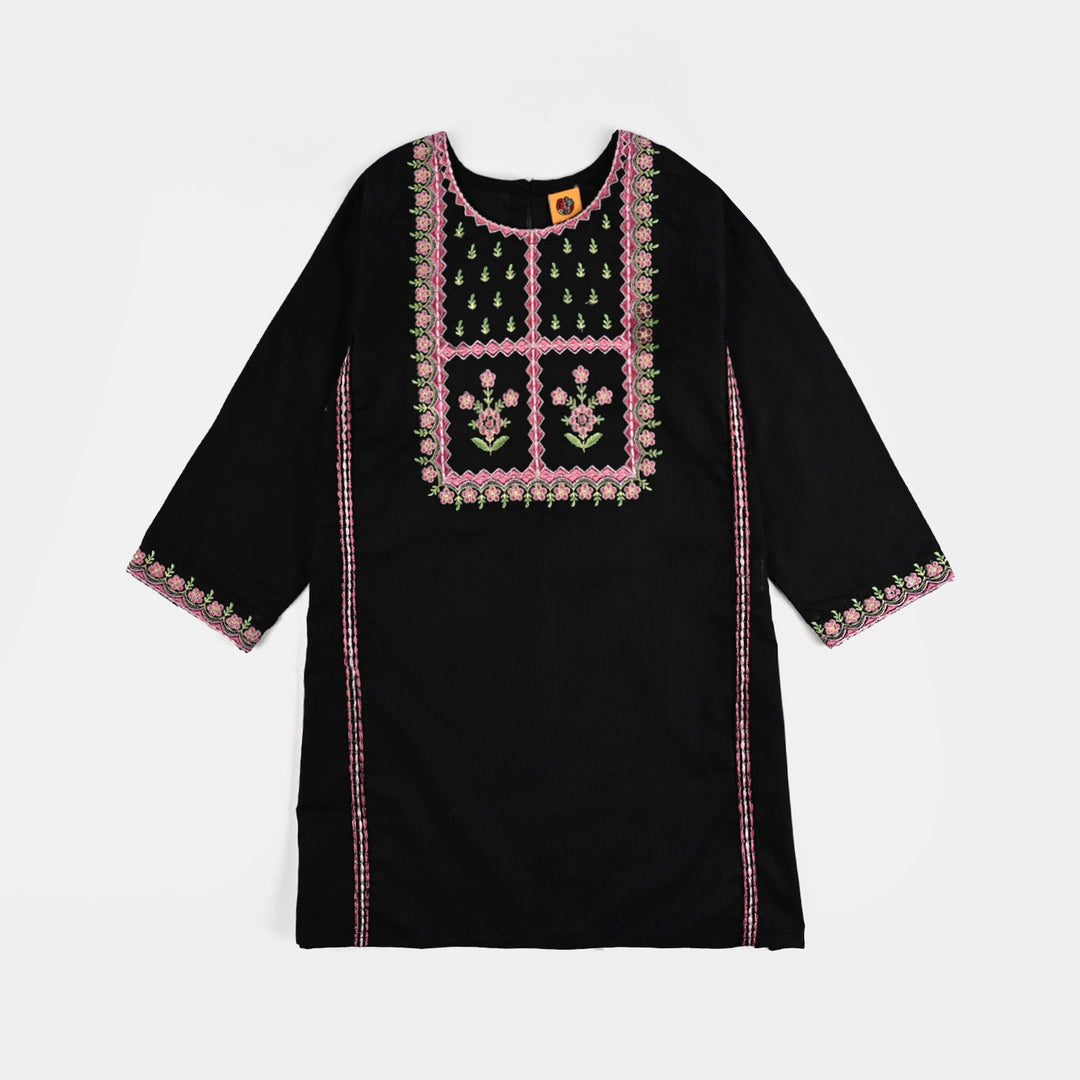 Girls Cotton Emb Kurti Saweyra-BLACK