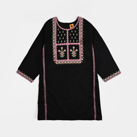 Girls Cotton Emb Kurti Saweyra-BLACK