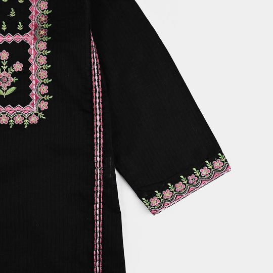 Girls Cotton Emb Kurti Saweyra-BLACK