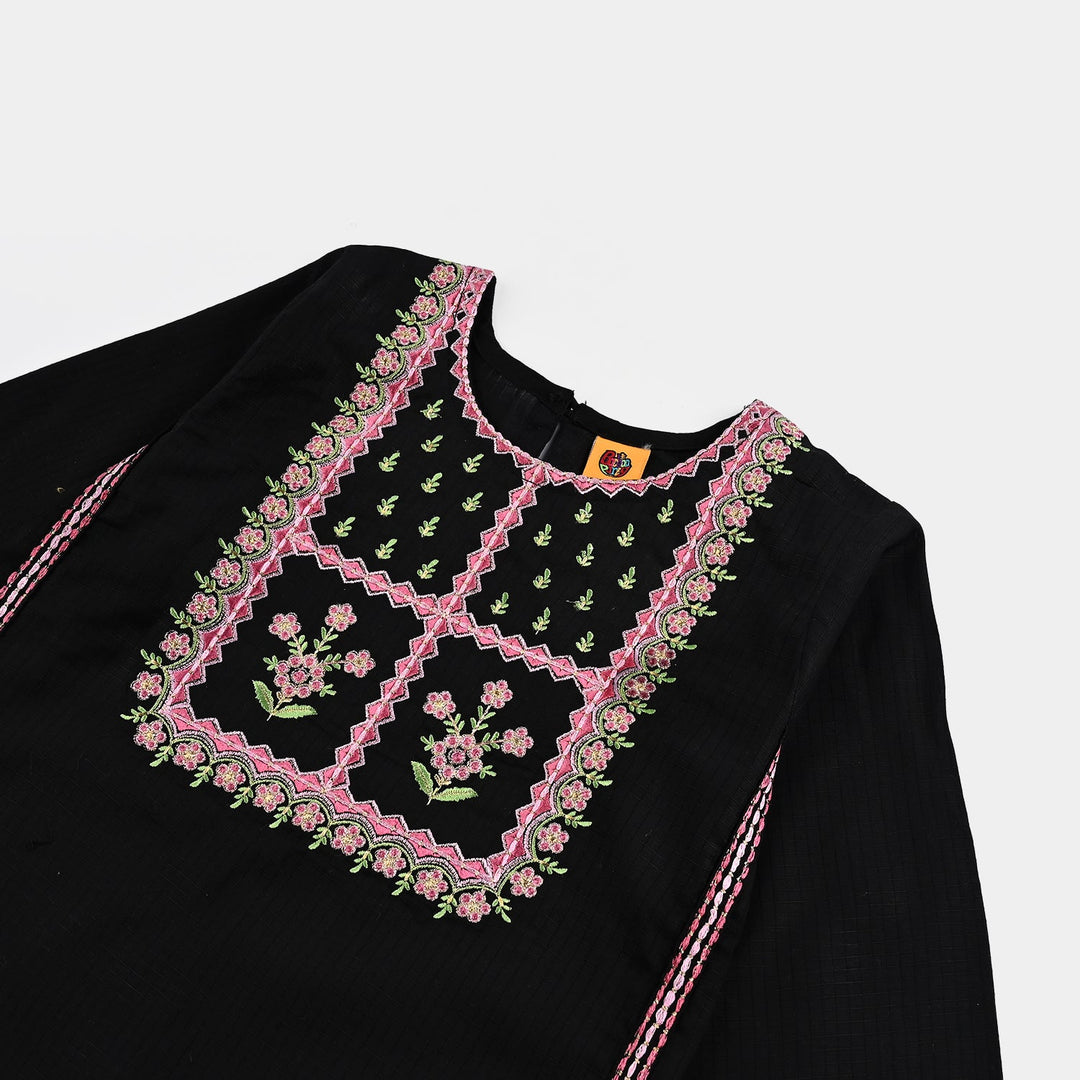 Girls Cotton Emb Kurti Saweyra-BLACK