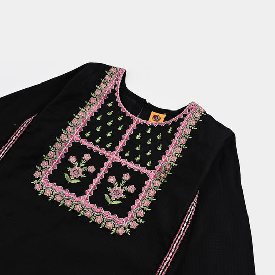 Girls Cotton Emb Kurti Saweyra-BLACK