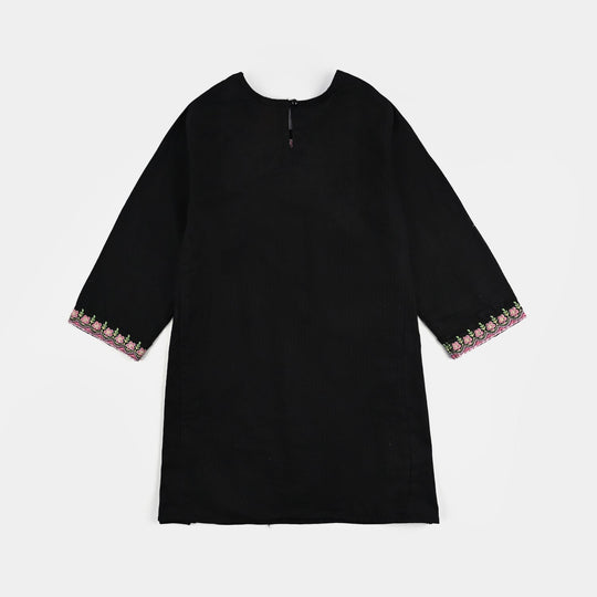 Girls Cotton Emb Kurti Saweyra-BLACK