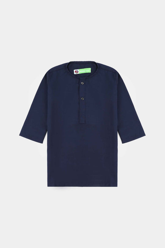Infant Boys Poly Viscose Printed Kurta (Zig Zag)-Navy Blue