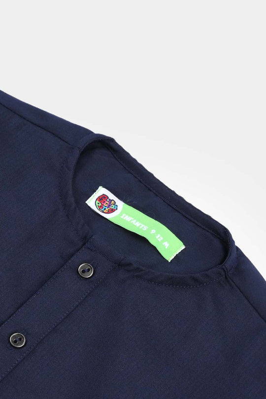 Infant Boys Poly Viscose Printed Kurta (Zig Zag)-Navy Blue